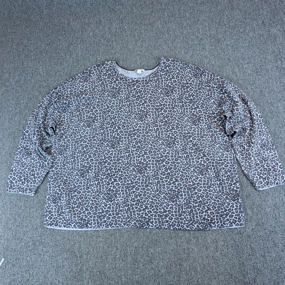 J. Jill Mob Wife Leopard Print Sweater Womens 2X Grey Cotton Blend Boxy Knit Top
